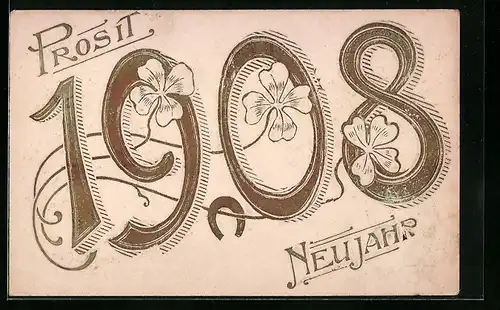 AK Jahreszahl 1908 mit Kleeblättern