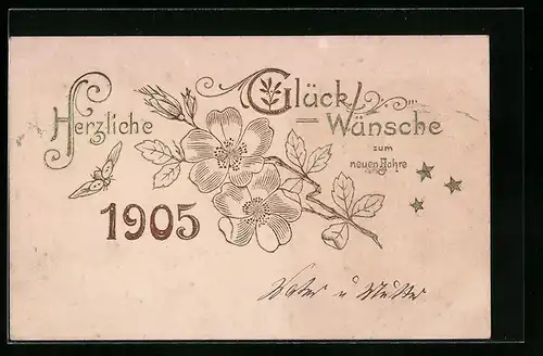 AK Jahreszahl 1905 mit Wildrosen