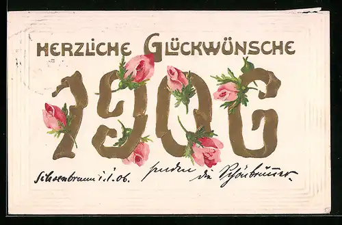 AK Herzliche Glückwünsche 1906!, Rosen