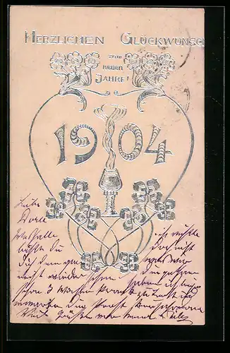 AK Jahreszahl 1904 mit Kleeblättern und Blüten