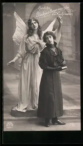 AK Schutzengel mit Konfirmandin
