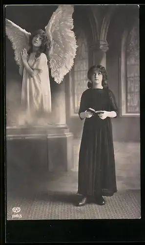 AK Konfirmandin mit Schutzengel