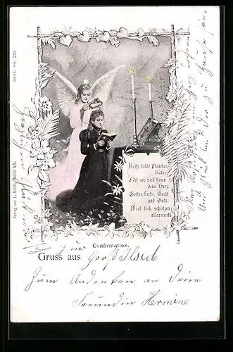 AK Dame zur Konfirmation mit Schutzengel