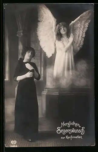 AK Betender Schutzengel mit Konfirmandin