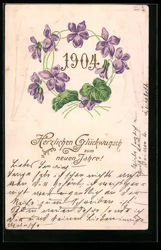 AK Jahreszahl 1904 mit Veilchen