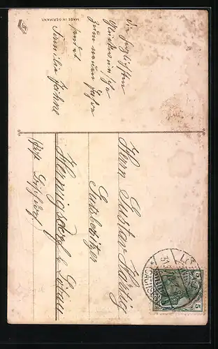 AK Wanduhr zu Mitternacht, Prosit Neujahr