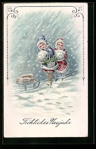 AK Kinder im Schnee zu Neujahr