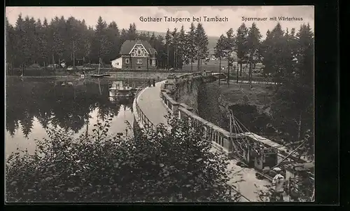 AK Tambach / Gotha, Gothaer Talsperre, Sperrmauer mit Wärterhaus