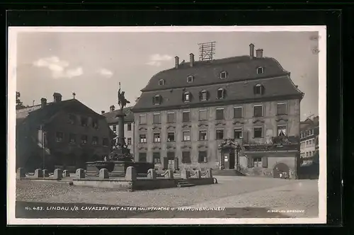 AK Lindau i. B., Cavazzen mit Alter Hauptwache und Neptunbrunnen