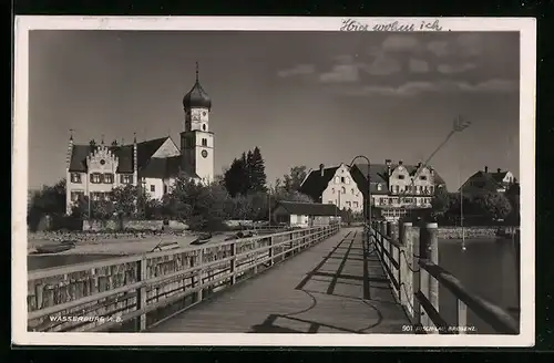 AK Wasserburg a. B., Ortsblick vom Seesteg aus