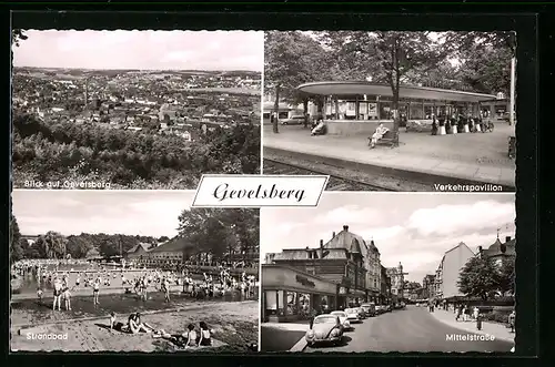 AK Gevelsberg, Verkehrspavillon, Mittelstrasse und Strandbad