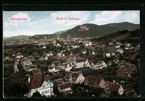 AK Wernigerode, Totalansicht der Stadt mit Schloss