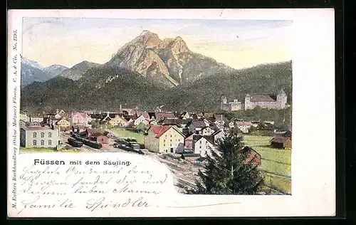 AK Füssen, Ortsansicht mit dem Säuling
