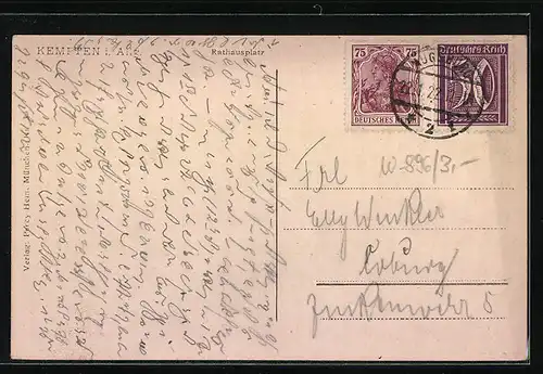 AK Kempten i. Allg., Rathausplatz aus der Vogelschau