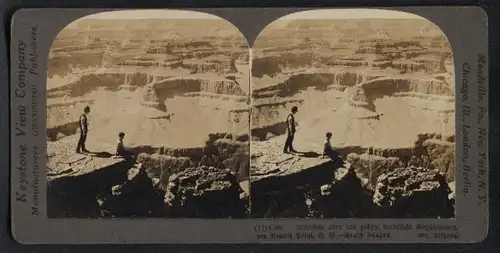 Stereo-Fotografie Keystone View Co., London, Ansicht Grand Canyon Village / AZ, Blick in den Grand Canyon Rowe`s Point