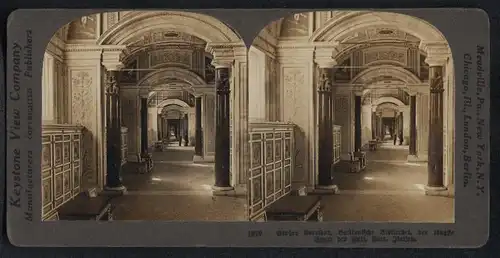 Stereo-Fotografie Keystone View Co., Meadville, Ansicht Vatikanstadt, grosser Korridor in der Vatikanische Bibliothek