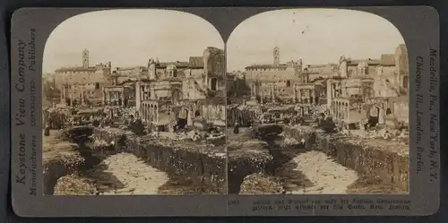 Stereo-Fotografie Keystone View Co., Meadville / PA., Ansicht Rom, Blick auf das Forum und das Kapitol, Pia Sacra