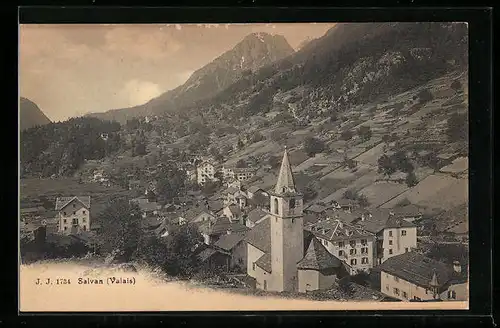 AK Salvan, Teilansicht des Ortes mit Kirche