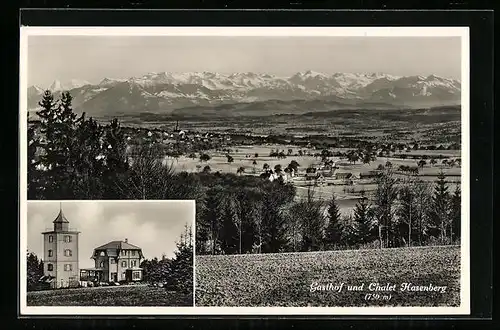 AK Widen, Gasthof und Chalet Hasenberg, Ortsansicht aus der Vogelschau