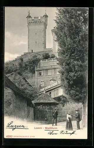AK Luzern, Ortspartie mit Wachtturm