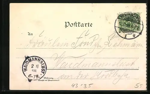 Lithographie Älteres Paar am Tisch und Bei Petrus mit Englein