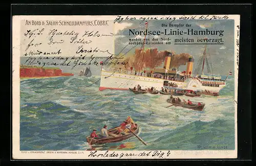 Künstler-AK Wladimir Linde: Salon-Schnelldampfer Cobra bei stürmischer See
