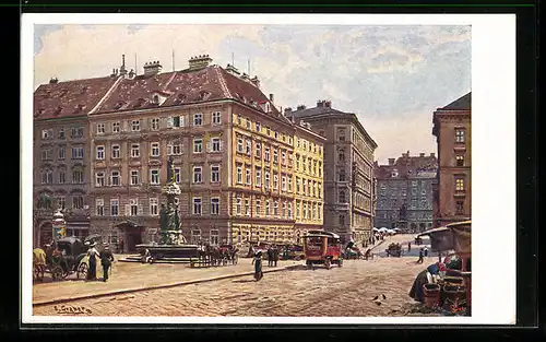 Künstler-AK Ernst Graner: Wien, Freiung mit Brunnen und Marktständen