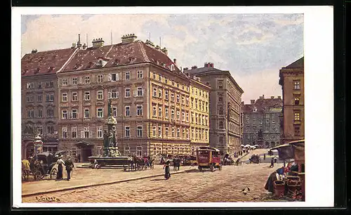 Künstler-AK Ernst Graner: Wien, Freiung mit Marktständen und Brunnen