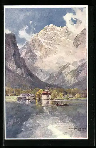 Künstler-AK Edward Harrison Compton: St. Bartholomä am Königssee