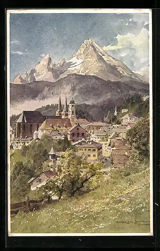 Künstler-AK Edward Harrison Compton: Berchtesgaden, Totalansicht