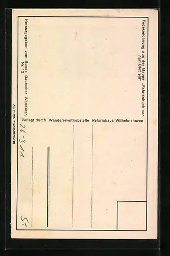 Künstler-AK K. Blossfeld: Der Mond ist aufgegangen, Windmühle bei Nacht, Federzeichnung aus der Mappe Fahrtenbuch