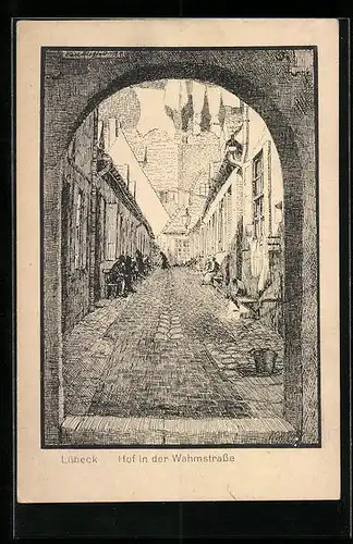 Künstler-AK K. Blossfeld: Lübeck, Hof in der Wahmstrasse