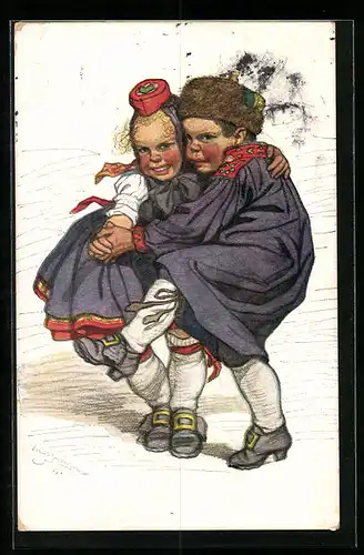 Künstler-AK Emil Beithan: Hessisches Paar beim übermütigen Tanz