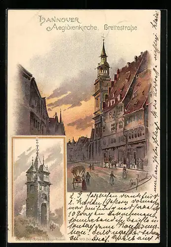 Künstler-AK Otto Hammel: Hannover, Aegidienkirche, Breitestrasse
