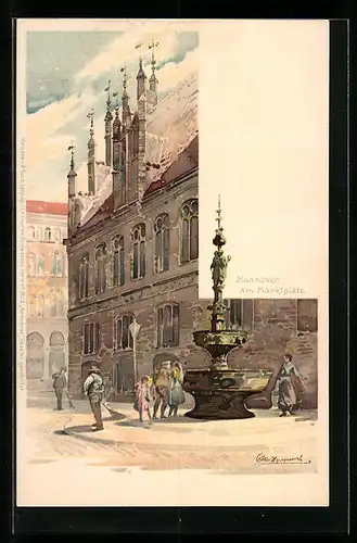 Künstler-AK Otto Hammel: Hannover, Am Marktplatz, Brunnen