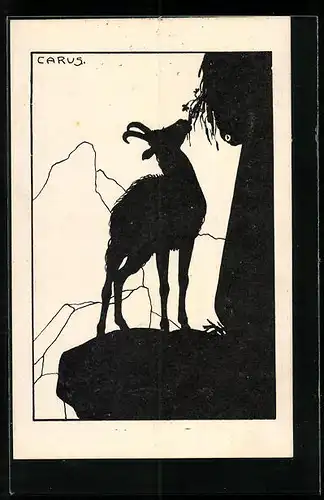 Künstler-AK Carus: Schattenbild, Gams frisst Alpenblumen