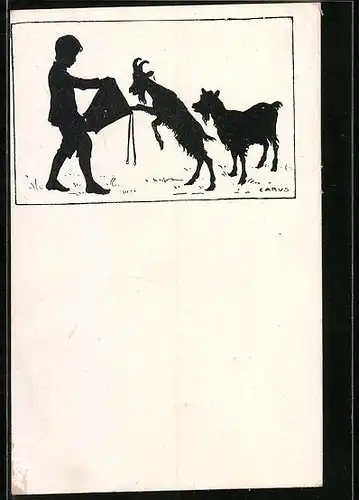 Künstler-AK Carus: Schattenbild, Junge füttert die Ziegen