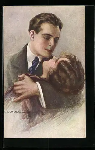 Künstler-AK Tito Corbella: Ein Liebespaar küsst sich