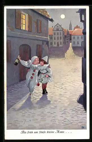 Mondschein-AK Kleines Harlekinpaar auf dem Heimweg