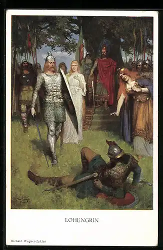 AK Lohengrin, Szenenbild mit König, Richard Wagner-Zyklus