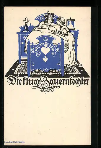 AK Märchen Die kluge Bauerntochter, rückseitig Mädchen mit Reh