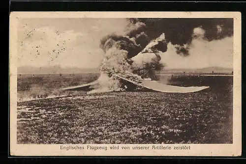 AK Englisches Flugzeug wird von unserer Artillerie zerstört