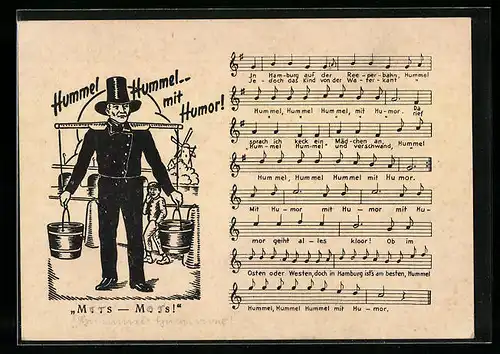 Künstler-AK Hamburg, Hummel Hummel mit Humor! Mors - Mors!, Liedtext Hummellied