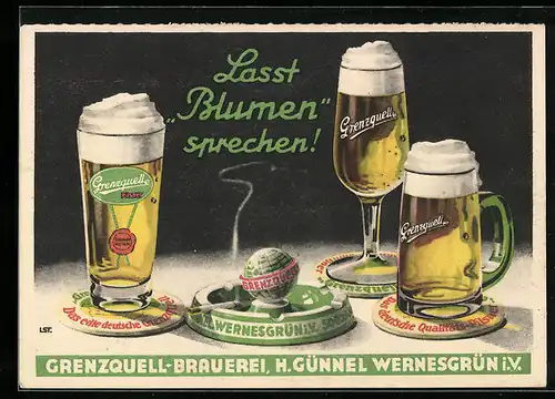 AK Wernesgrün i.V., Grenzquell-Brauerei, H. Günnel, Brauerei-Werbung, Lasst Blumen sprechen!