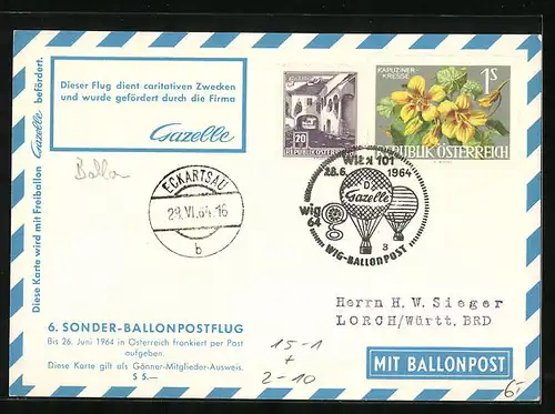 AK Ballon Gazelle, 6. Sonder-Ballonpostflug, Stempel