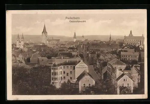 AK Paderborn, Gesamtansicht von oben, mit Conditorei H. Becker