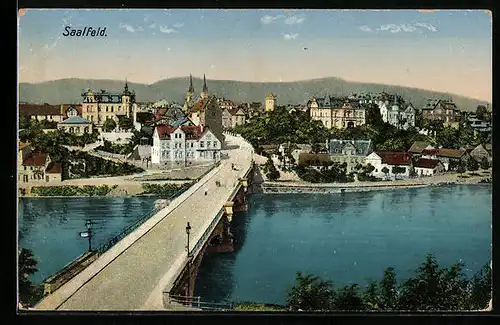 AK Saalfeld, Teilansicht mit Saalebrücke