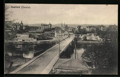 AK Saalfeld /Saale, Teilansicht mit Brücke