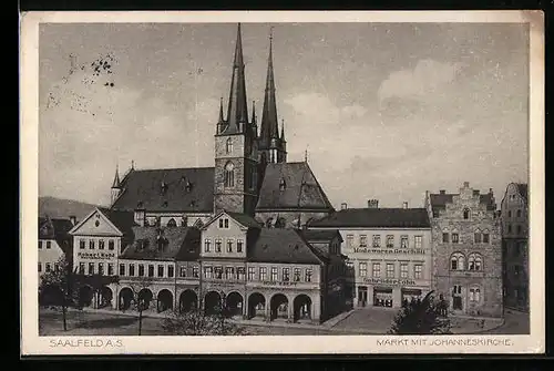 AK Saalfeld a. S., Markt mit Johanneskirche
