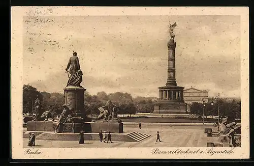 AK Berlin, Bismarckdenkmal und Siegessäule